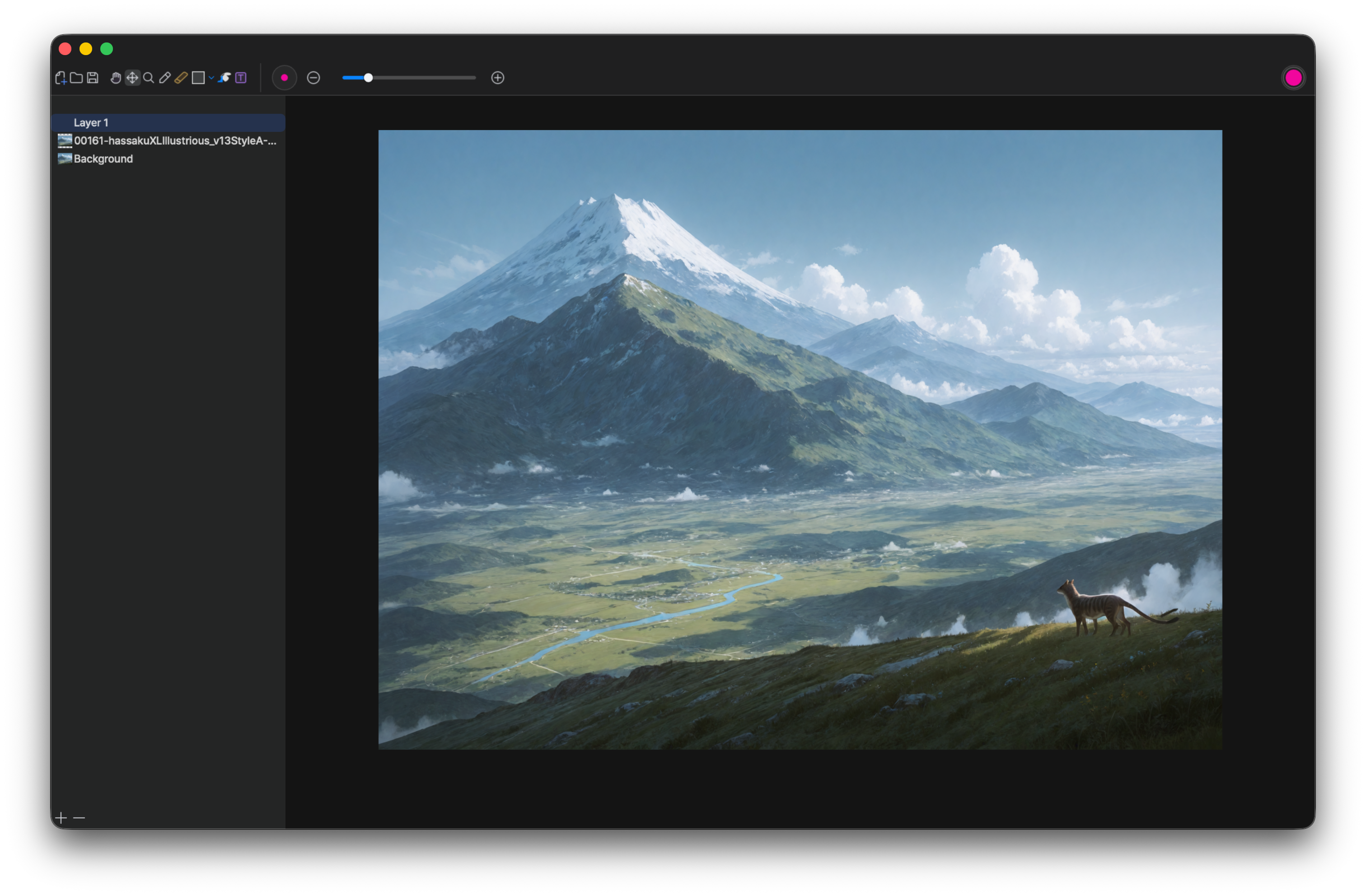 Vincent 4.0 canvas workspace with a landscape open
