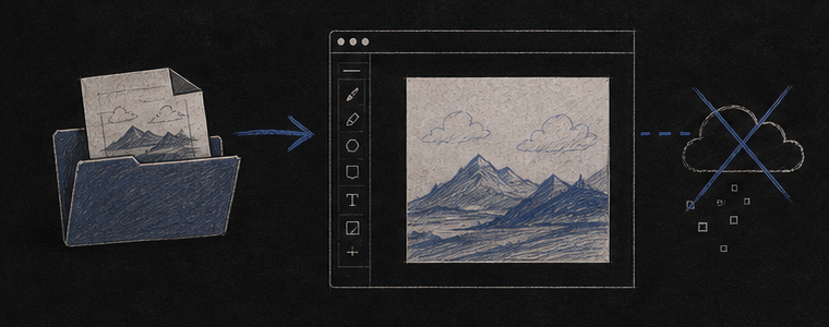 Hand-drawn local file becoming a Vincent canvas without a cloud step